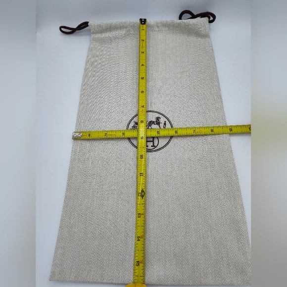 Authentic HERMÈS Beige Herringbone Shoe Dust Bag 16x12" Logo Drawstring LIKE NEW - Picture 4 of 4